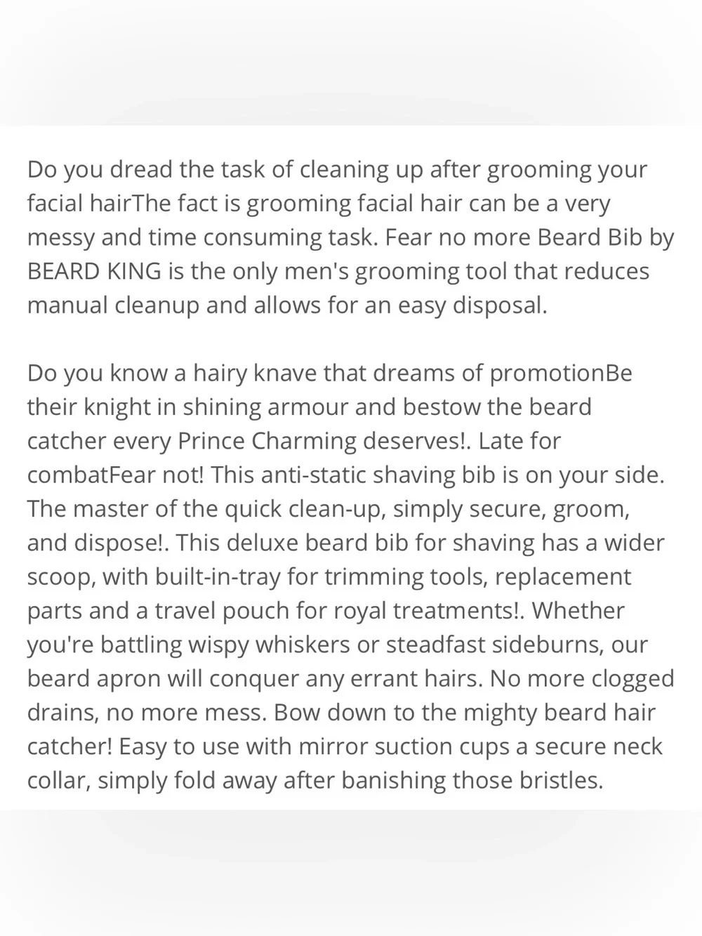 Beard Bib -Hair Clippings Catcher From SHARK TANK Sealed! NWT